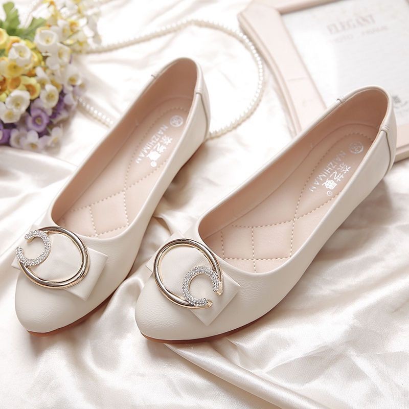Soft-soled Peas Shoes Mary Jane Shoes หนา-Soled Summer French Weaving