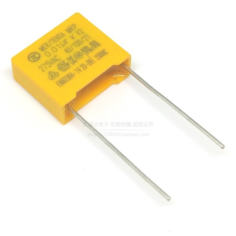 275v103k ยี่ห้อใหม่ความปลอดภัยระเบียบ Capacitor X2 0.01 UF 10MM Pitch X2 275V103 P = 10 มม.