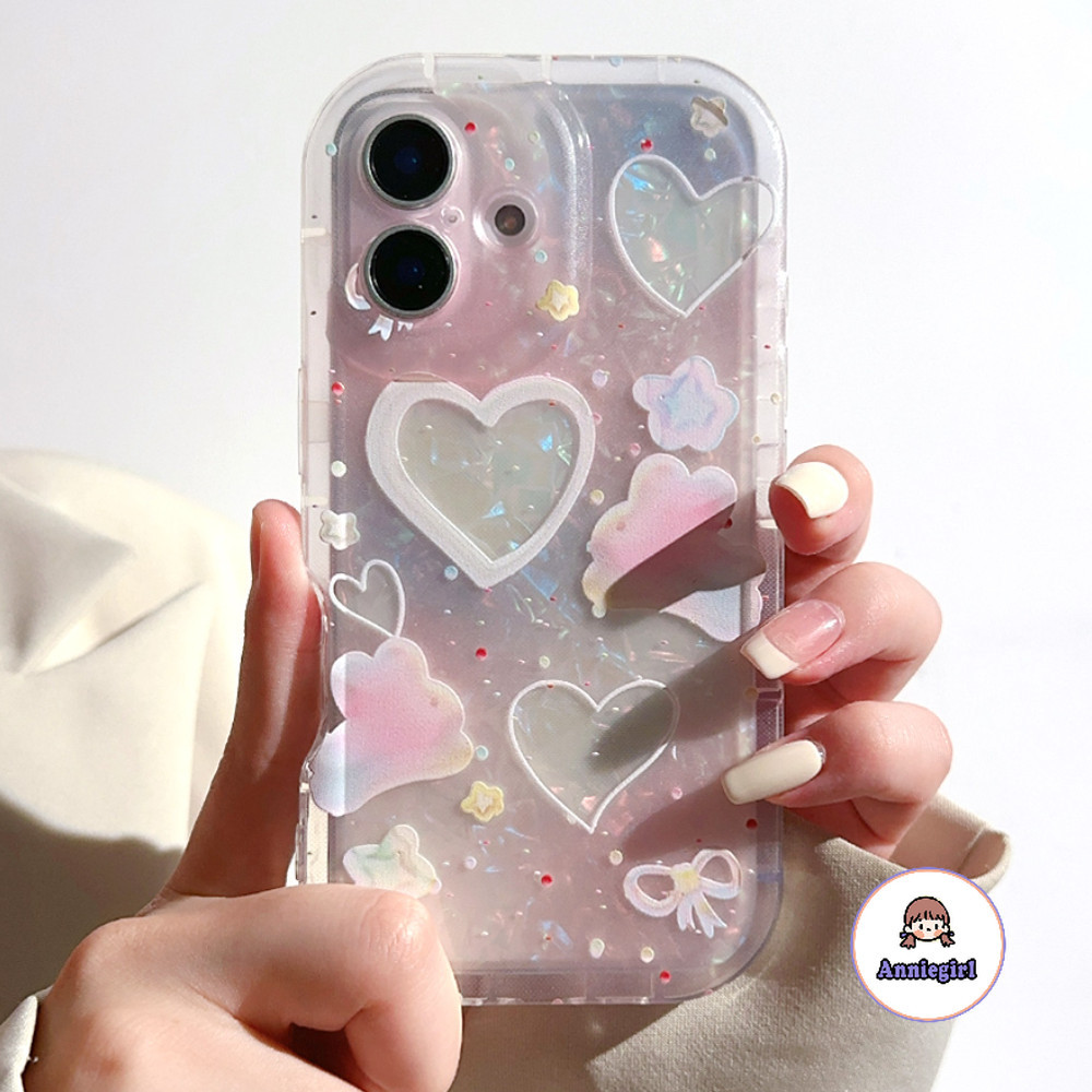 แฟชั่นรักกระต่ายเลเซอร์เชลล์การ์ดเคสโทรศัพท์สําหรับ IPhone 11 15 16 Pro Max 16plus 12 14 13 Promax ถุงลมนิรภัยทนต่อการตกนุ่ม TPU โทรศัพท์ฝาหลัง