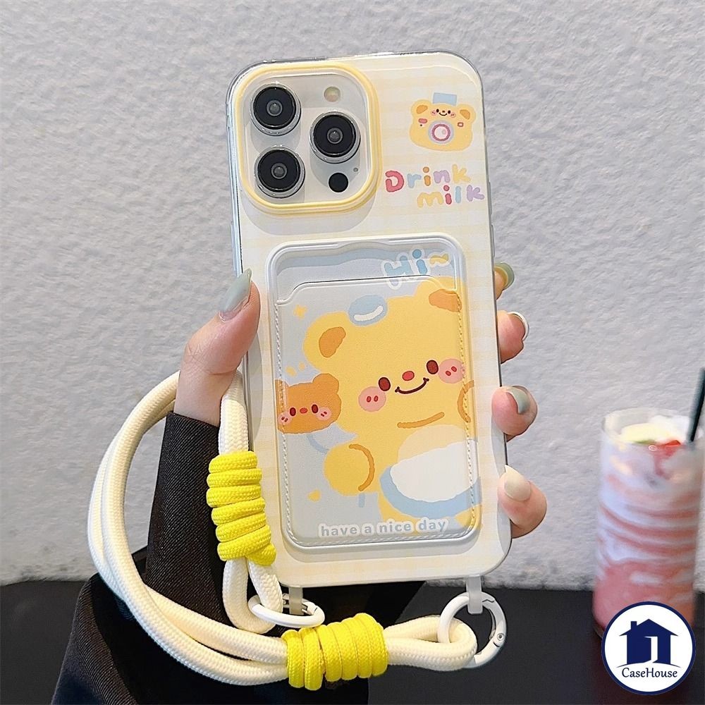 เคสแบบนุ่มพร้อมสายคล้องลายหมีเนยสุดน่ารักเข้ากันได้กับ IPhone 7 16 Plus 15 14 13 12 16 11 Pro Max XR X 15 Pro XS Max SE