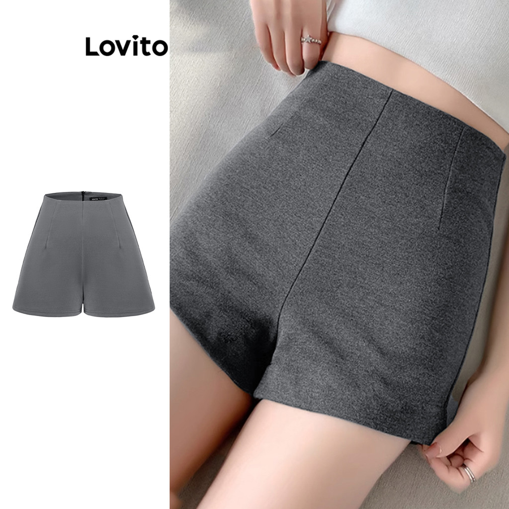 Lovito กางเกงขาสั้นลายเรียบๆ สำหรับผู้หญิง L108ED441