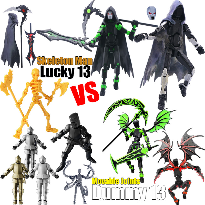 ใหม่ Lucky 13 Action Figure Dummy Fight in Disorder Skeleton Man VS Knight VS Devil Creative ตุ๊กตา DIY 3D พิมพ์หุ่นยนต์ของเล่นประกอบรุ่นเด็กของขวัญ