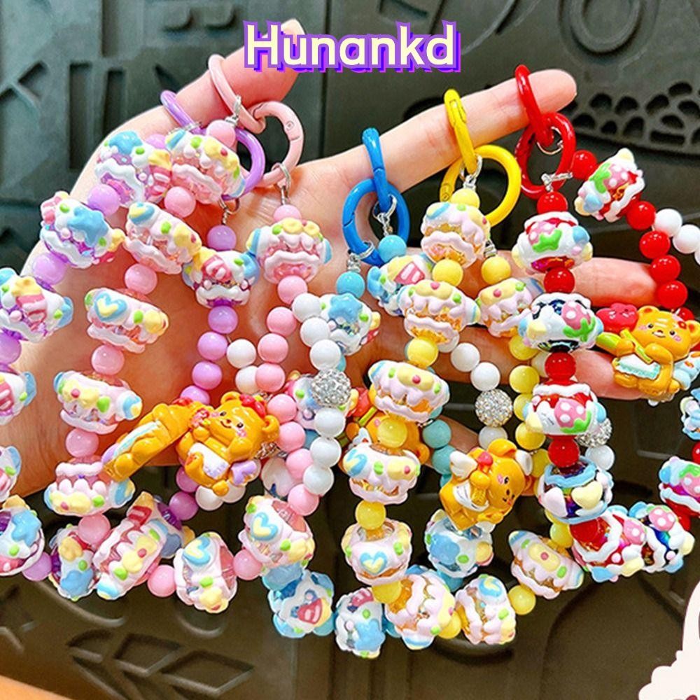 Huan โซ่โทรศัพท์หมีเนย,พร้อมตัวเว้นวรรค สายคล้องโทรศัพท์ลูกปัดทาสีมือ,จี้กระเป๋าป้องกันการสูญหายที่มีสีสัน