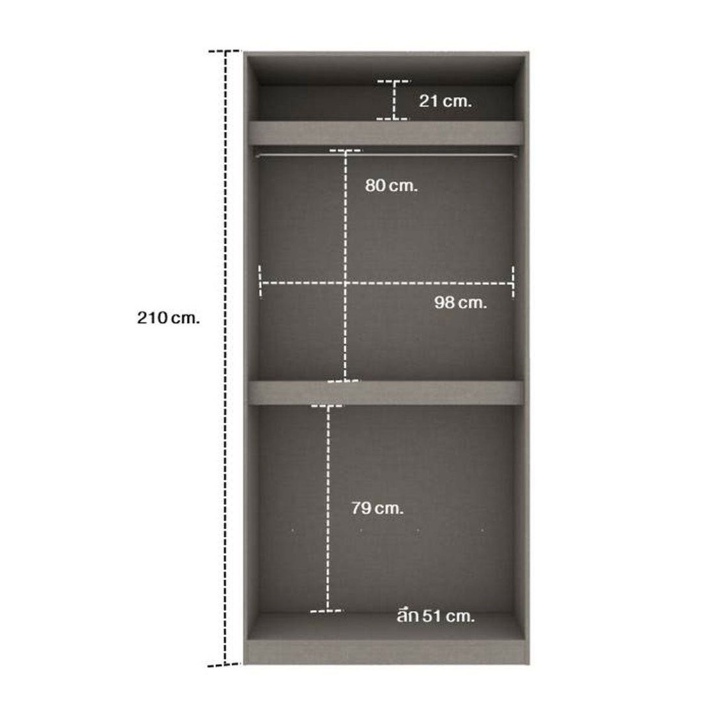 SB Design Square ตู้เสื้อผ้า แขวนบน-ล่าง OP-B ขนาด 100 ซม. รุ่น Blox สีขาวลายผ้า&กระจกใส (100x59x210 ซม.)  แบรนด์ KONCEP - รูปที่ 2