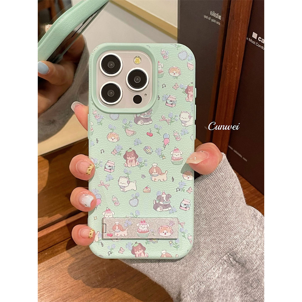 การ์ตูนน่ารักเต็มหน้าจอสุนัขดอกไม้ Big Hole ขาตั้งทาสีฤดูใบไม้ร่วงเคสโทรศัพท์ IPhone สําหรับ 11/12/13Pro 7/8 Plus XSMAX IPhone14/15Promax 16 X/xs XR