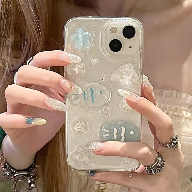 Ocean Shell ปลาขนาดเล็กเหมาะสําหรับ iPhone 16 Pro 15 Pro Max เคสโทรศัพท์ 14 13 Pro 11 Anti Drop 12 ฝาครอบป้องกัน