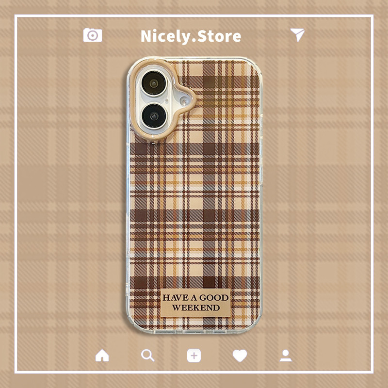 Retro ฤดูใบไม้ร่วงฤดูหนาวลายสก๊อตสีน้ําตาลเคสโทรศัพท์สําหรับ iPhone 16 15 14 13 12 Pro Max 11 16Pro 15Promax IMD Big Hole ป้องกันปลอก