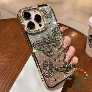 เคส iphone16 Diamond Glitter Butterfly เคสโทรศัพท์ iphone16 Pro Max 15 14 13 12 11 เคสสําหรับเคส iPhone ซิลิโคนนุ่ม TPU กันกระแทก