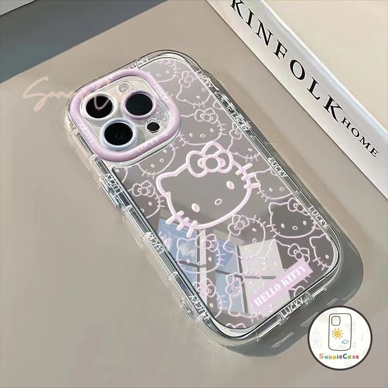 เคสไอโฟ 13 Hello Kitty รูปแบบใหม่ IPhone 11 15 13 14 12 16 Pro Max 15 7 14 8 Plus XS X XR Max SE 2020 พื้นผิวกระจก เคส