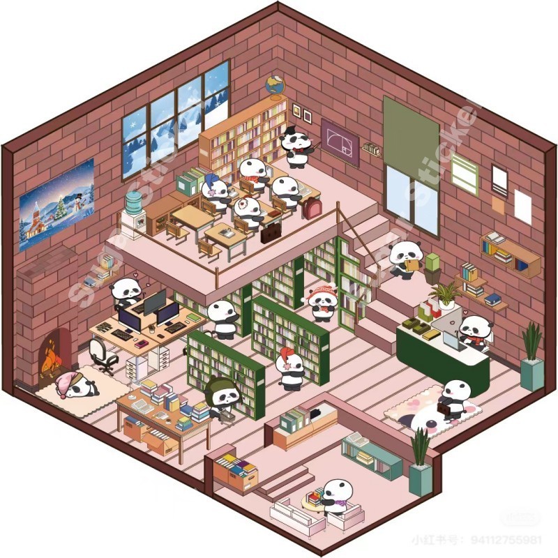 Sugar สติกเกอร์PET ( ชุด3ชิ้น ) ตกแต่งสไตล์ ห้องสมุดของแพนด้าแนวน่ารัก มินิมอล สีสันสดใส