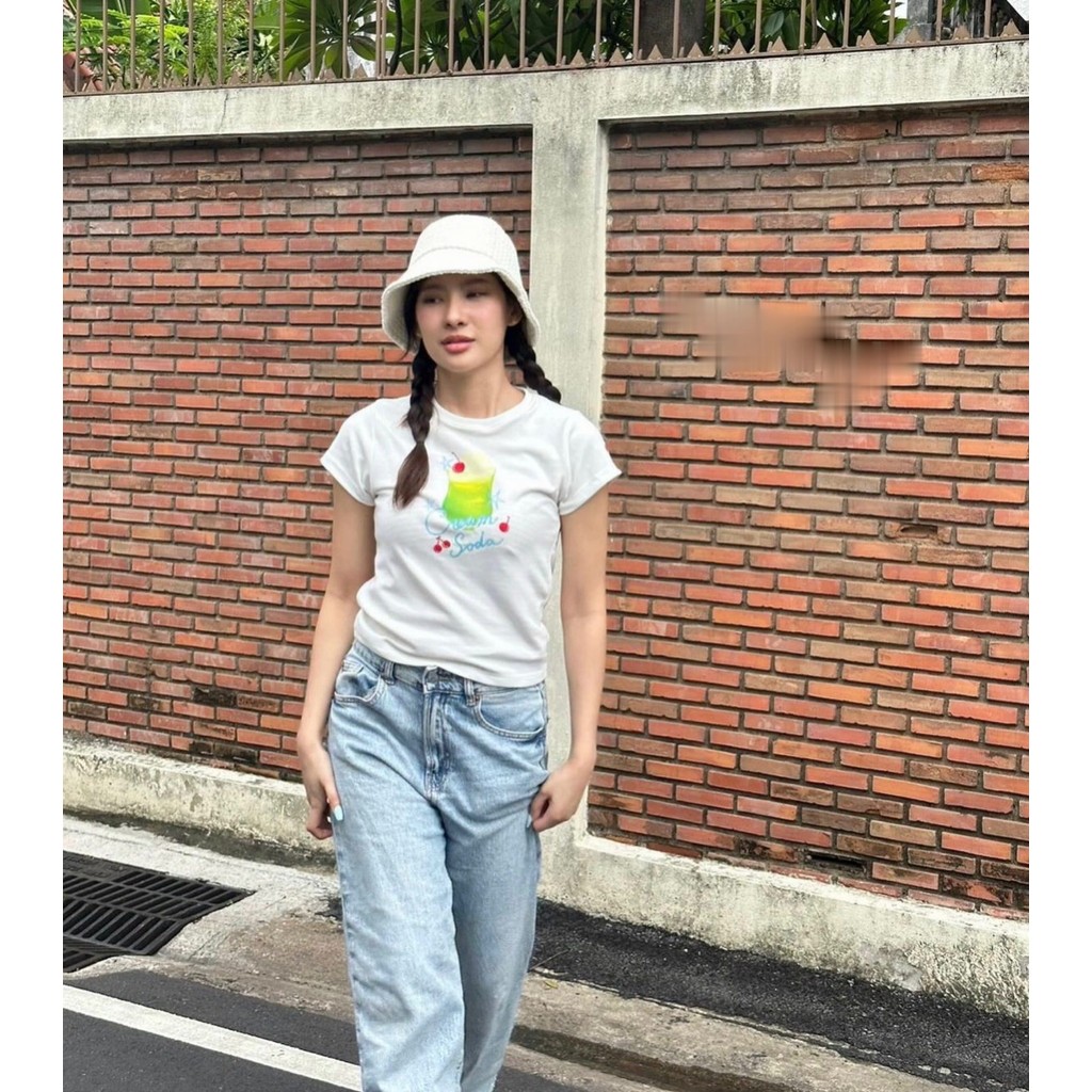 (จัดส่งตลอด 24 ชั่วโมง）Angle Official เสื้อยืดแขนสั้นพิมพ์ลายมะนาวโซดาบลูเบอร์รี่พุดดิ้งน่ารัก