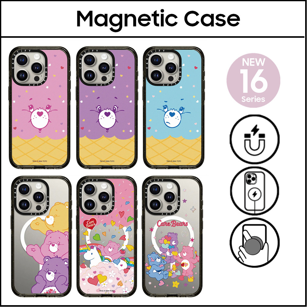 Caseti Care Bears Rainbow Hard พลาสติกอะคริลิคสําหรับ iPhone 16 11 12 13 14 15 Plus Pro Max ปลอก