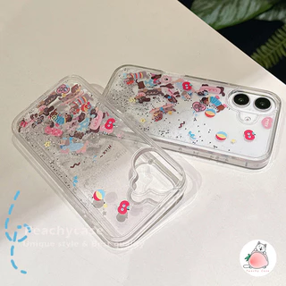 Kawaii Love Heart Dachshund Dog Slider Quicksand เคสโทรศัพท์สําหรับ iPhone 17 16 15 14 13 12 Pro Max 11 16 PLUS โปร่งใสกันกระแทกอะคริลิคฝาครอบปลอก