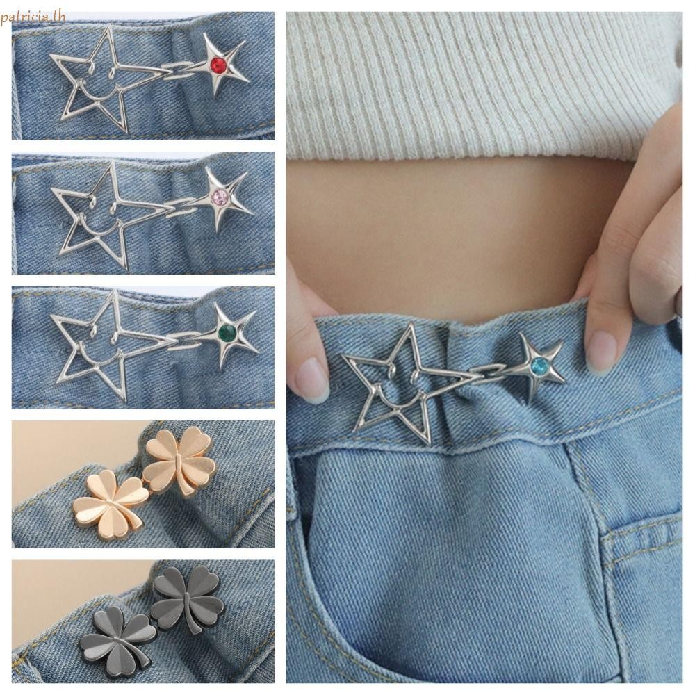 Patria Hollow Star กางเกงปุ่มกระชับ,คริสตัล Four Leaf Clover เอวหัวเข็มขัด,ประณีตเอวคลิปปุ่ม Clasps ยิ้ม Jean Fit กระชับหัวเข็มขัด Party