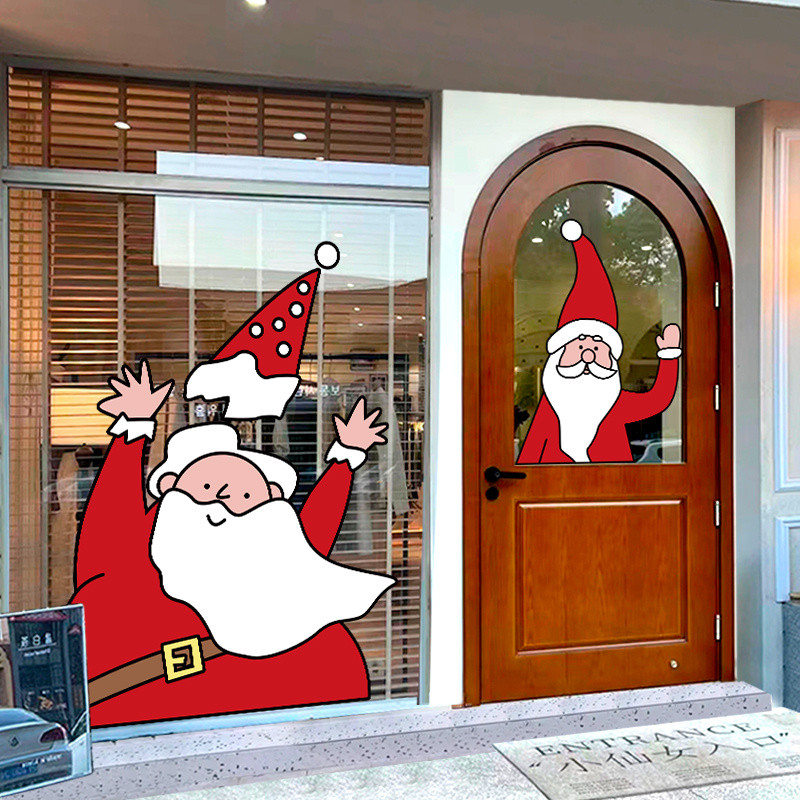 2026คริสต์มาสตกแต่งปีใหม่สติกเกอร์ประตูกระจกร้านค้าห้างสรรพสินค้าตกแต่งหน้าต่างซานตาคลอสหน้าต่างปีนรูปแบบวอลล์เปเปอร์ออกแบบตกแต่งผนัง