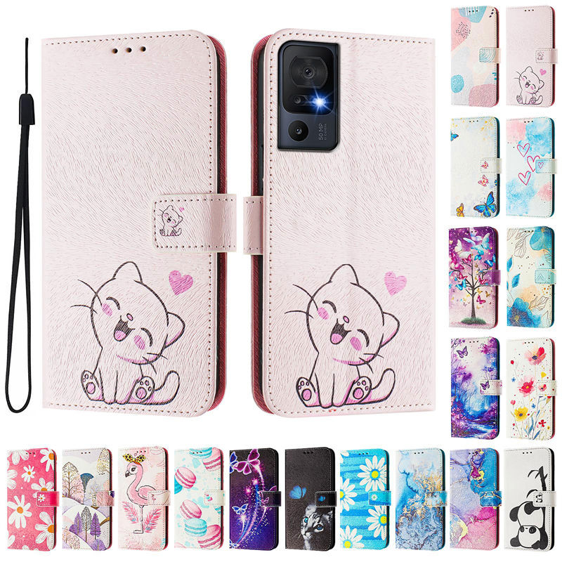 สําหรับ TCL 40 SE กรณีน่ารักทาสีรูปแบบพลิกเคสโทรศัพท์สําหรับ TCL 40R TCL 40XL TCL 30 SE 50 SE กรณีแม่เหล็กกระเป๋าสตางค์หนังปกหนังสือ