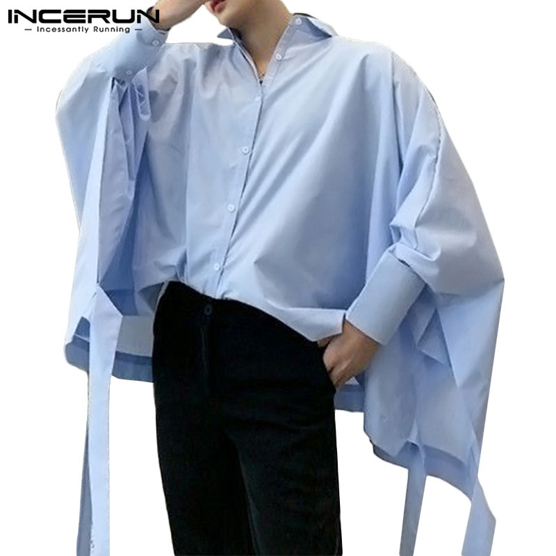 ไม่แน่นอน ผู้ชายแฟชั่นเกาหลีเปิดลงปกเสื้อแขนยาวหลวม