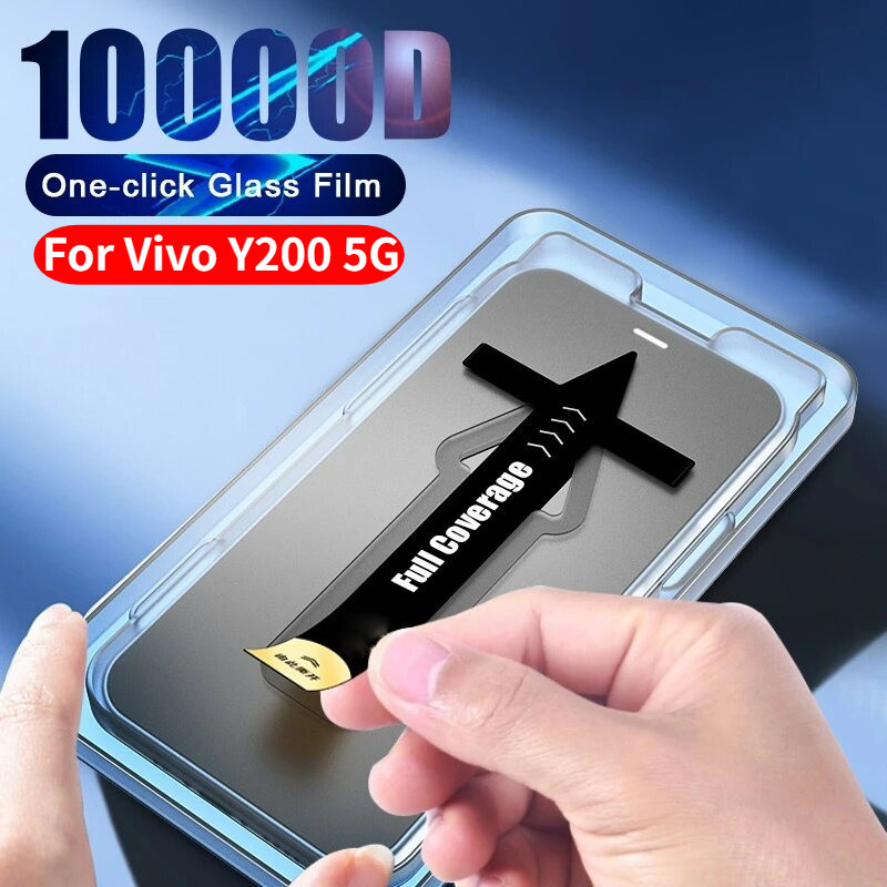 พร้อมสต็อกฟิล์มเสริมอัตโนมัติ Applicator HD กระจกนิรภัยสําหรับ vivo Y200 5G vivo Y200 Y100 4G 5G 2024 คลุมทั้งหมดป้องกันหน้าจอเพียงคลิกเดียวติดตั้งป้องกันฝุ่นฟรี