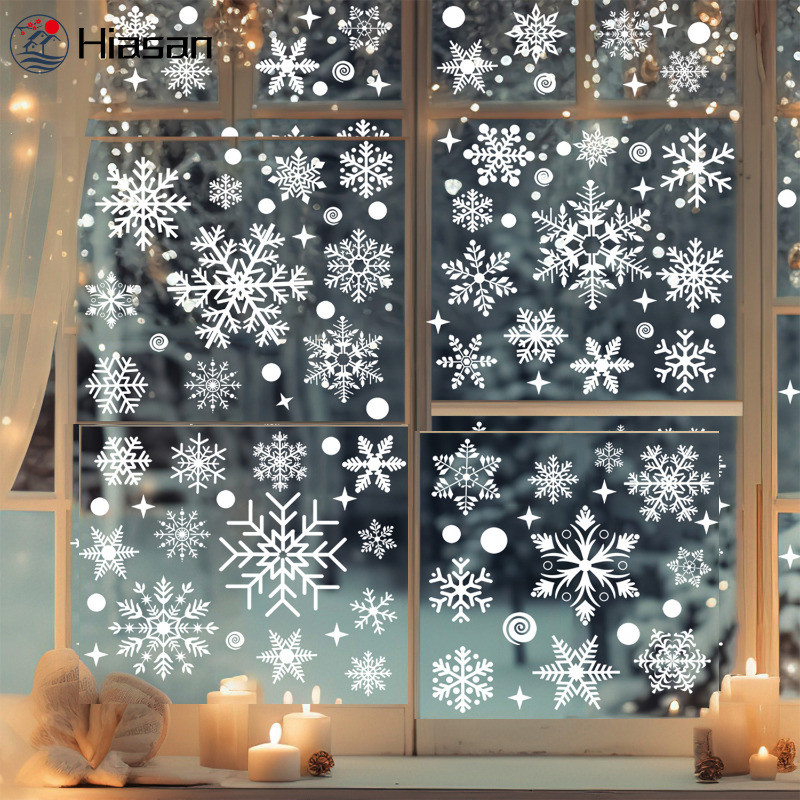 Santa White Snowflake Static Window Sticker - Christmas Party Decorative Decal - Self-Adhesive,กันน้ํา,น่ารัก-สติ๊กเกอร์ติดหน้าต่างติดผนัง-Xmas Home Festival Party Supplies