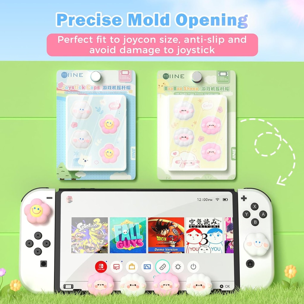 Thumb Grip Caps, 4 ชิ้นน่ารักจอยสติ๊กฝาครอบใช้งานร่วมกับ Switch/OLED/Switch Lite, ซิลิโคนเกรดอาหาร Thumbstick ฝาครอบสําหรับสวิทช์