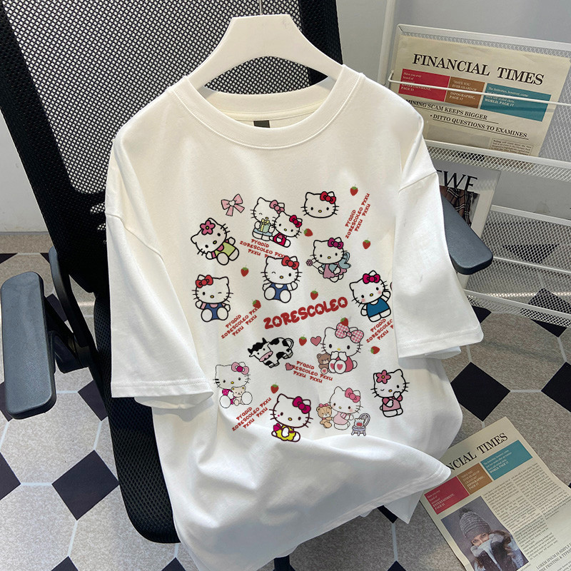 SELVZE（จัดส่งตลอด 24 ชั่วโมง） Printed T-shirt，สัตว์การ์ตูนน่ารักพิมพ์เสื้อยืดแขนสั้นหลวม I001126