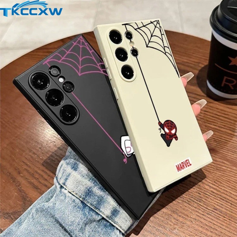 สําหรับ Samsung Galaxy S24 S23 S22 S21 Plus S21 S22 S23 S24 Ultra Anti Drop Matte Retro สไตล์กรณีโทรศัพท์อ่อนพร้อม Spider Man รูปแบบฝาครอบป้องกัน