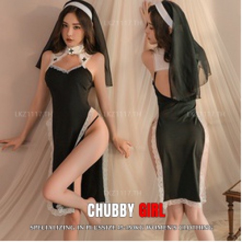 Plus size เสื้อผ้าสาวอวบ นอนไม่ได้นอน ชุดนอนเซ็กซี่สาวอวบ ไซส์ใหญ่ ชุดคอสเพลย์ Cosplay sexy แม่ชี แยก ชุดยั่วผัว ,คนอ้วนใส่ได้