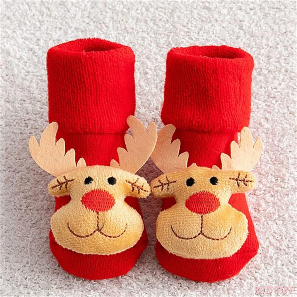 Kidsup1-ถุงเท้าคริสต์มาสเด็กถุงเท้าพื้นกันลื่นน่ารัก Reindeer ถุงเท้าลูกวัวอบอุ่นสําหรับฤดูหนาวฤดูใบไม้ร่วง