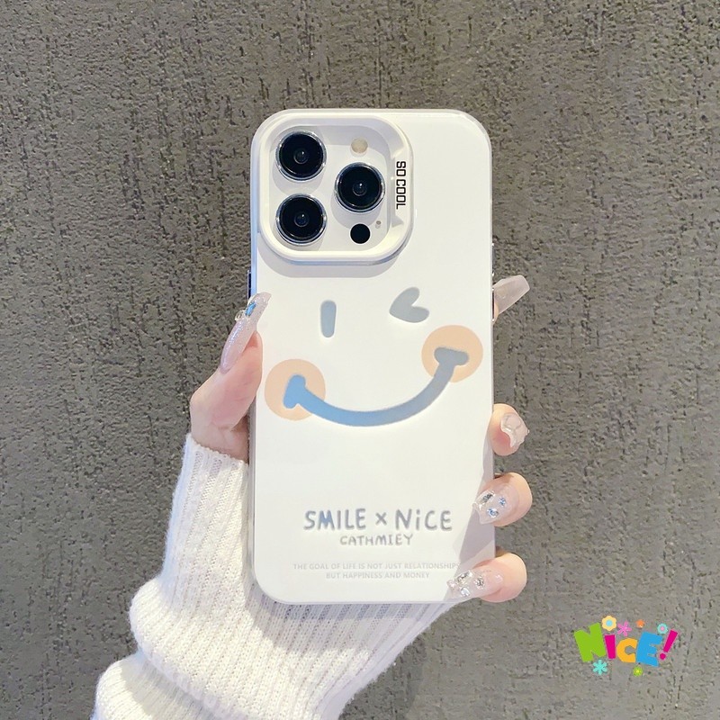 💖Bov CASE💖ยิ้มง่ายป้องกันการตกปุ่มโลหะกรณีโทรศัพท์สำหรับ iPhone16 15 14 13 12 11 Pro MAX XSMax XS XR X 7P8Plus-MSCY40
