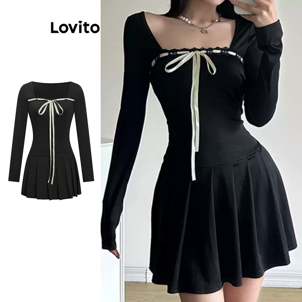Lovito ชุดเดรสผ้าเย็บซิปสีพื้นน่ารักสำหรับผู้หญิง L110AD456