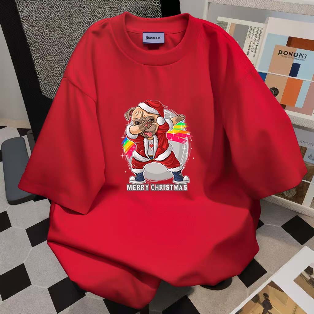 (จัดส่งตลอด 24 ชั่วโมง)Woo Right เสื้อยืดคริสต์มาสผ้าฝ้าย 100% คุณภาพดีนุ่มสบายแนวโน้มแฟชั่นขนาดใหญ่