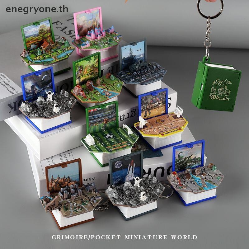 Eoth 1PC พับหนังสือพวงกุญแจ 3D ไดโนเสาร์ปราสาท Popup พวงกุญแจความวิตกกังวลความเครียดบรรเทาเด็กของเล่นเด็กคริสต์มาสของขวัญ