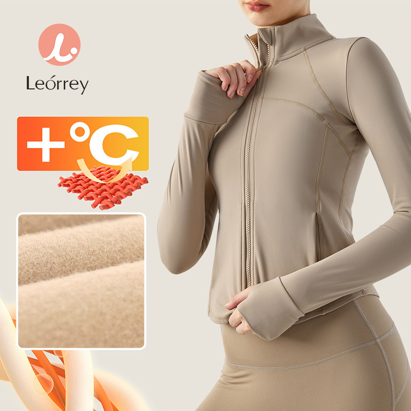 Leorrey-แจ็คเก็ตแขนยาวเบาะโยคะออกกำลังกายวิ่งออกกำลังกายที่อบอุ่น, บาง, ซิป