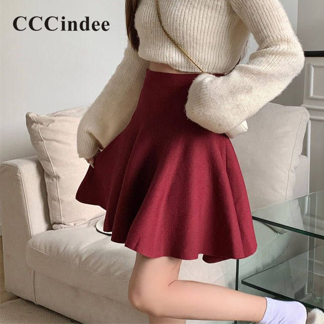 Cccindee ผู้หญิงใหม่ Nipped เอวมินิกระโปรง A-Line 2024 สีทึบ