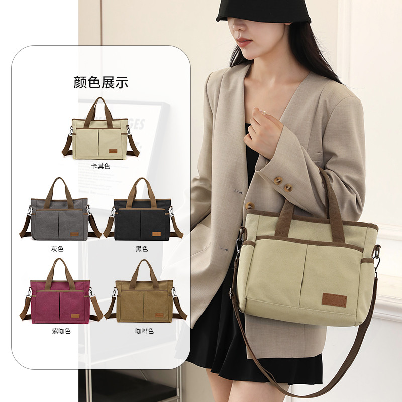 สุภาพสตรีแฟชั่นแบบพกพาผ้าใบกระเป๋าขนาดใหญ่ความจุ Casual Tote กระเป๋า Multi-Layered สุภาพสตรีไหล่กระเป๋า All-Match Lad