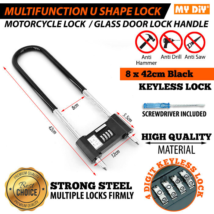 เรย์ดี้ !!! ANTI THEFT LOCK HIGH SECURITY COMBINATION KEYLESS U LOCK / U LOCK MOTORCYCLE / KUNCI MOT