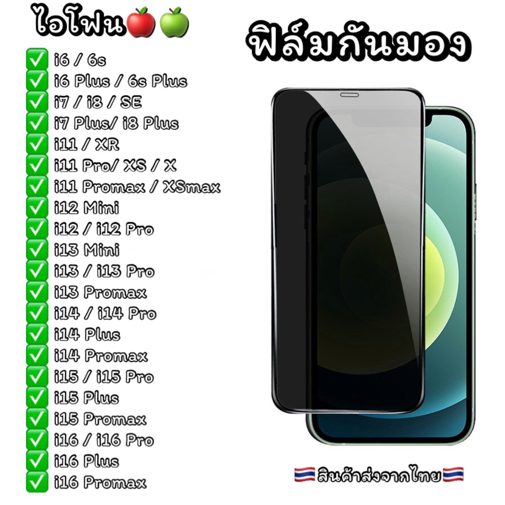 ฟิล์มกันมองกันเสือก เต็มจอ ใช้สำหรับ IPHONE ไม่ดันเคส กาวเต็มแผ่นฟิล์ม กันกระแทก