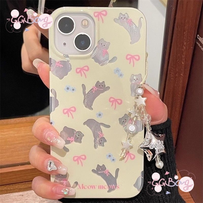 ลูกแมวน่ารักโบว์โบว์ขนนกครอบคลุมเส้นด้าย เคสไอโฟน 11 16 15 14 13 12 Pro Max 16 15 7 8 14 Plus XR X XS MAX SE