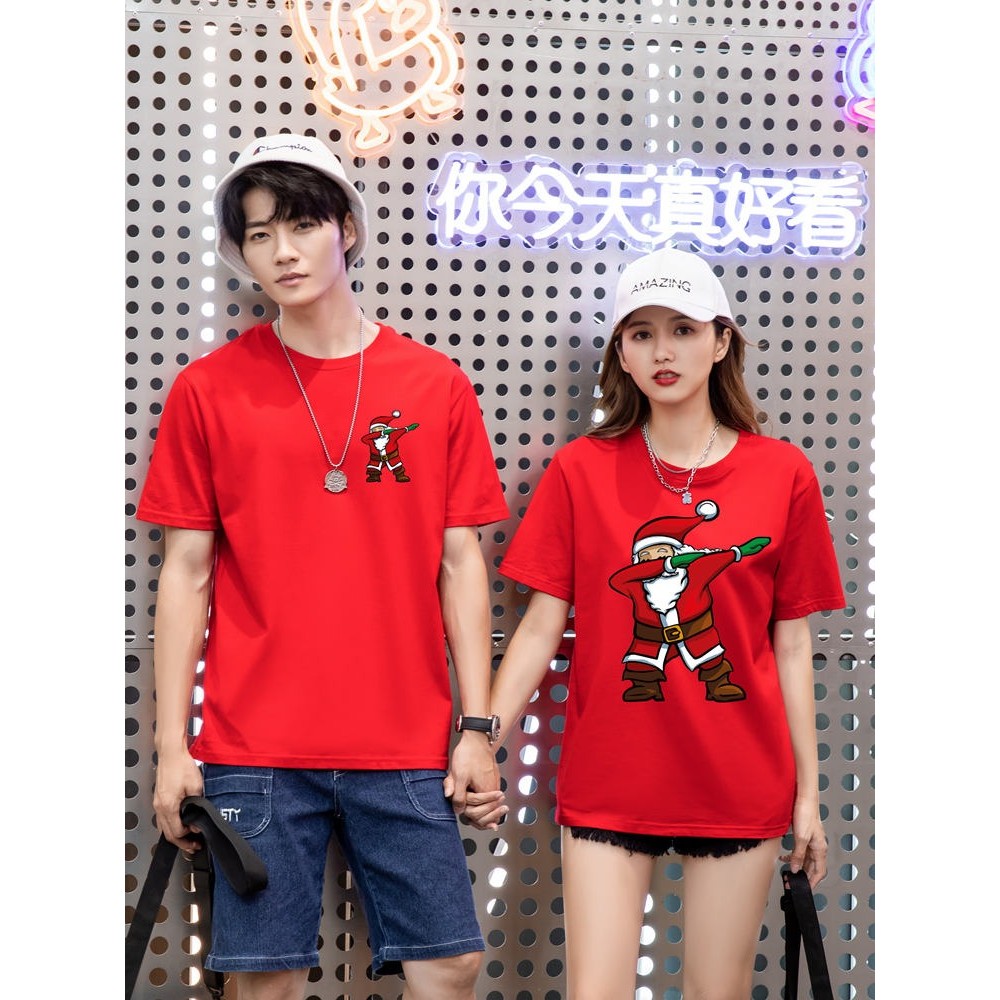 (จัดส่งตลอด 24 ชั่วโมง）Angle Officialคอกลม คริสต์มาส กวางเอลค์ คริสต์มาส คู่รัก วันปีใหม่ แฟชั่นหลวม