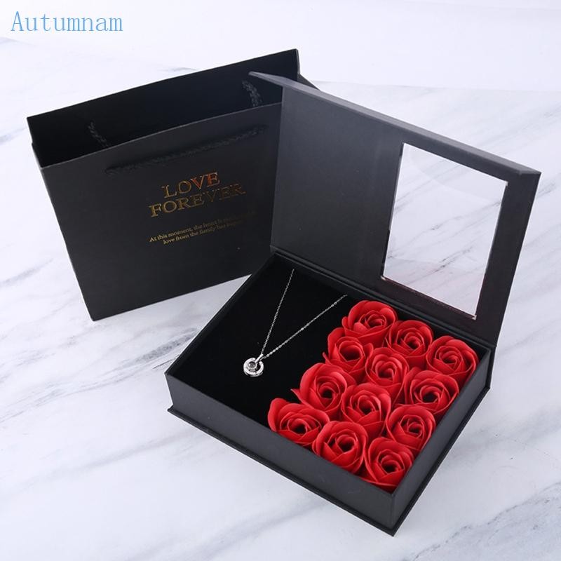 Autu กล่องเครื่องประดับดอกไม้ Rose Flower Christmas Present Pounch สําหรับผู้หญิงวันเกิด