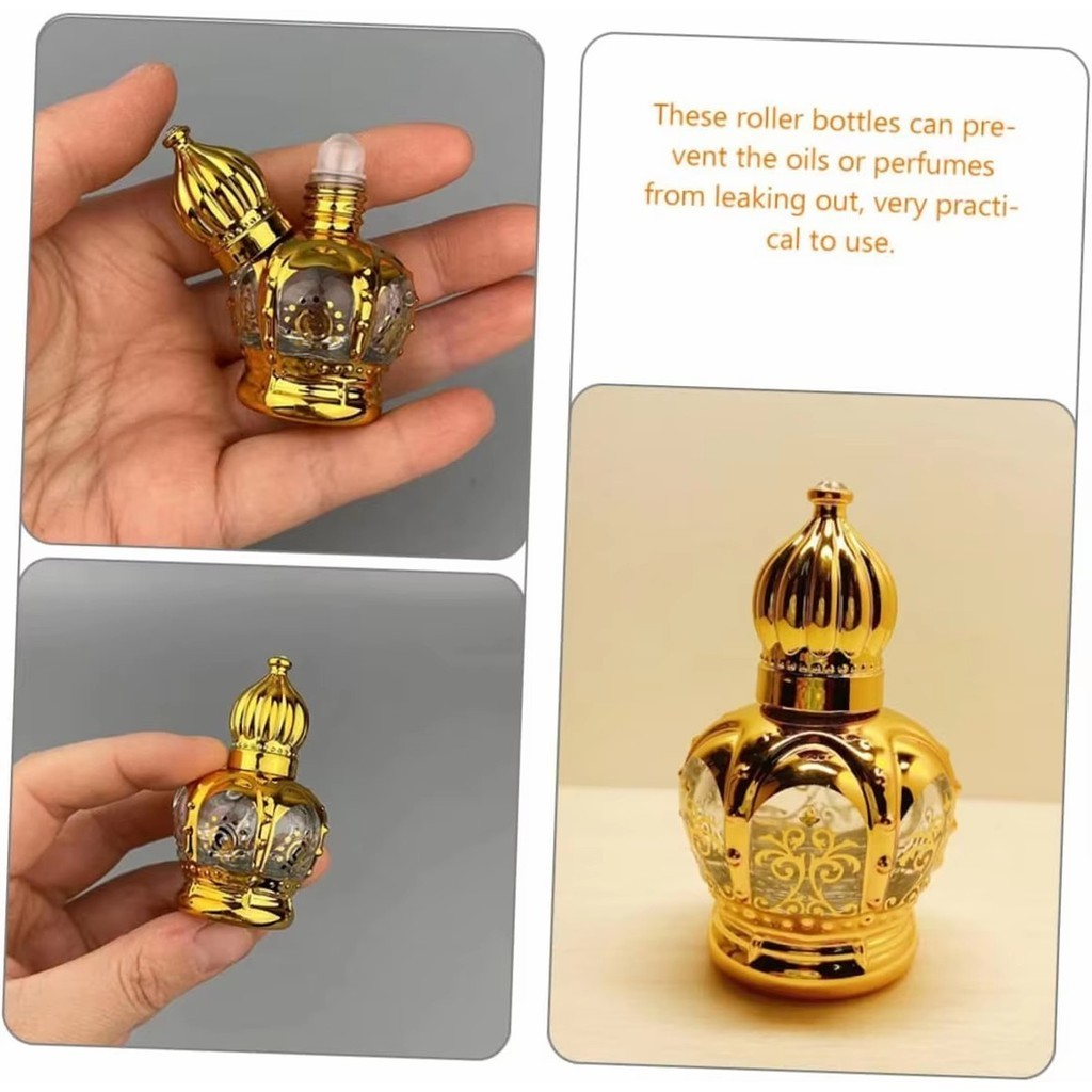 สินค้ามีคุณภาพ 15Ml.ขวดน้ำมันหอมระเหยแบบแก้ว พร้อมลูกกลิ้ง รูปมงกุฎ สีทอง มีรสนิยม