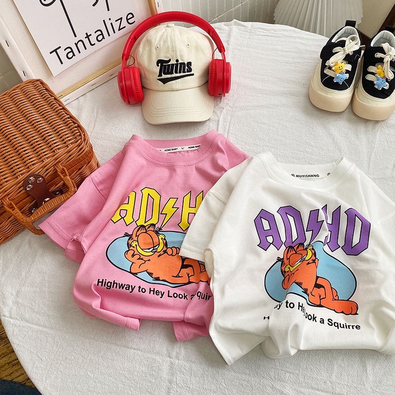 (จัดส่งตลอด 24 ชั่วโมง)แขนสั้นกล่องพิมพ์ Tee Unisex สาวเด็กสวม Tshirt แฟชั่น Baju สไตล์เกาหลีBudak Lelaki Perempuan Baju