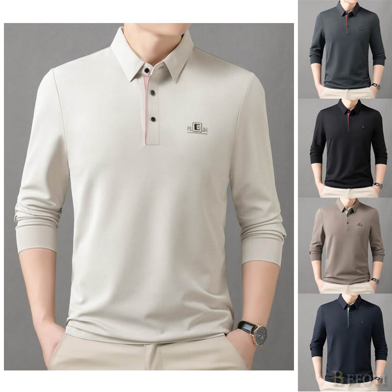 เสื้อโปโลผู้ชายแขนยาวเสื้อยืดปกลําลองและสะดวกสบายหนุ่มและวัยกลางคนสํานักงานธุรกิจอเนกประสงค์เสื้อตัวในกลาง BEFOYI SZ213