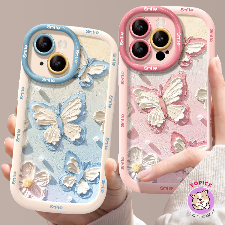 เคสโทรศัพท์สําหรับiphone 16 16Pro 16Plus 11 12mini 13Pro Max 14Plus 15Pro XR XS Max 7 8 Plus SE2020 ภาพวาดสีน้ํามันผีเสื้อการ์ตูนฝาครอบโทรศัพท์สําหรับIPhone 16Pro Max JKP