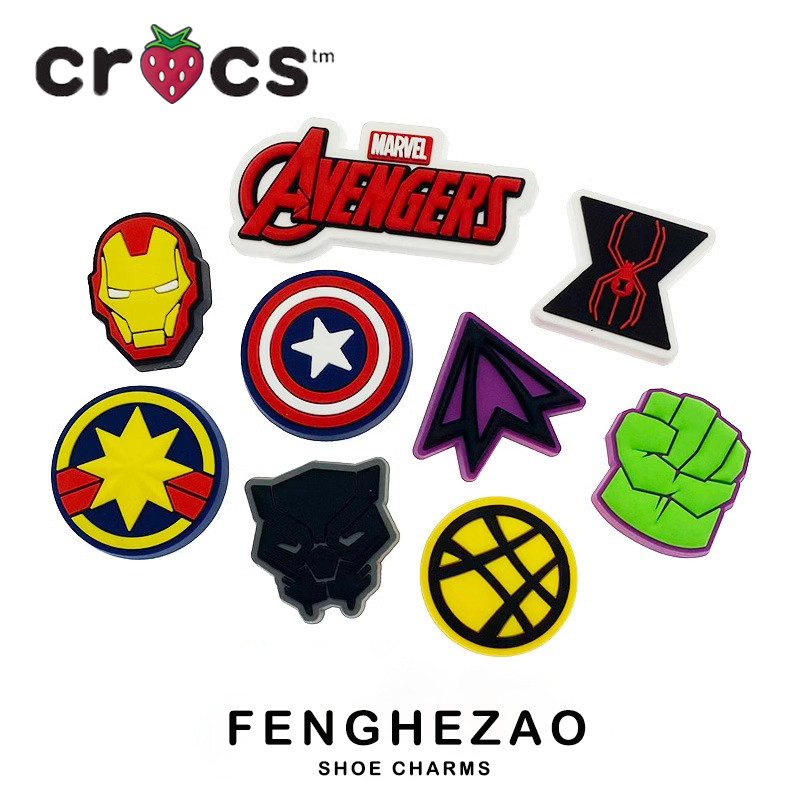 Crocs อุปกรณ์เสริม jibbitz สําหรับรองเท้าหลุมรองเท้า charms รองเท้าตกแต่งรองเท้าดอกไม้หัวเข็มขัดน่ารักการ์ตูน avenger marvel