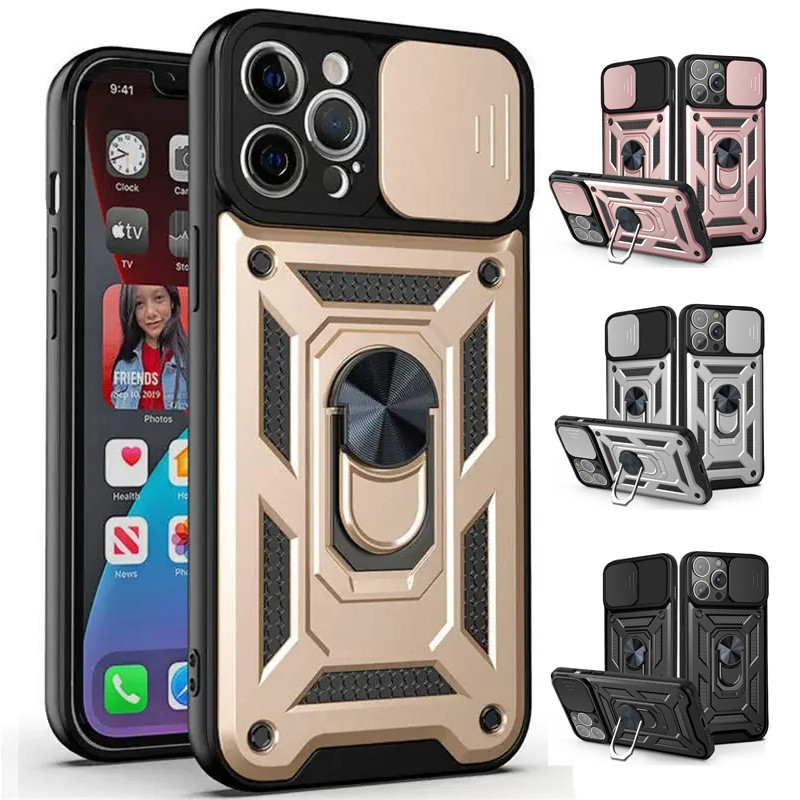 🇹🇭🔥NEW🔥 เคสไอโฟน 3In1ปกป้องกล้องเลื่อนแบบแข็งกันกระแทกพร้อมห่วงที่ตั้งฐานสำหรับเคส iphone 16 15 14 1