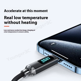 จอแสดงผลดิจิตอลอัจฉริยะ 120W Super Fast สายชาร์จ, USB To Type C Charger สายไฟ LED Digital Display, โปร่งใส Dual Type C ข้อมูลสายสําหรับ ios15/16 ประเภท C