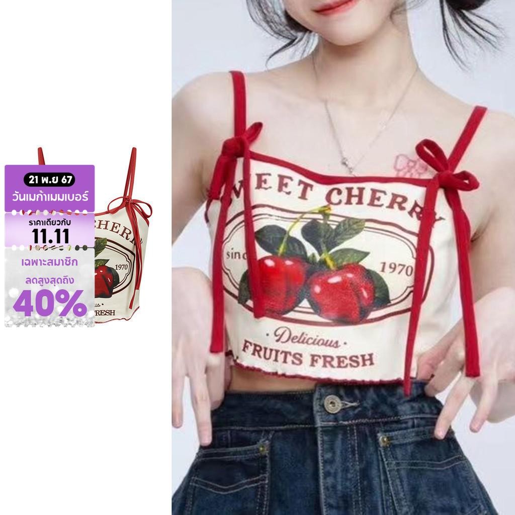 Lovito เสื้อสายเดี่ยวผู้หญิง ลายผลไม้ ผูกหน้า แต่งขอบสี สไตล์ลำลอง L88AD248(หลากสี)