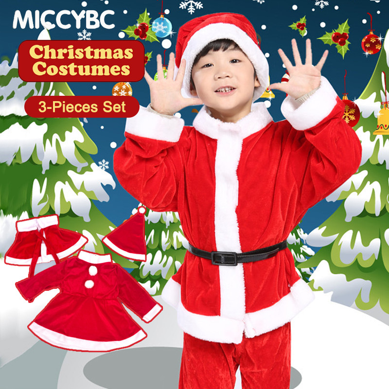 [MICCYBC]3 ชิ้น/ชุด ชุดซานตาคลอส ชุดคริสต์มาสสำหรับเด็ก เด็กชายเด็กผู้หญิง ชุดเด็ก