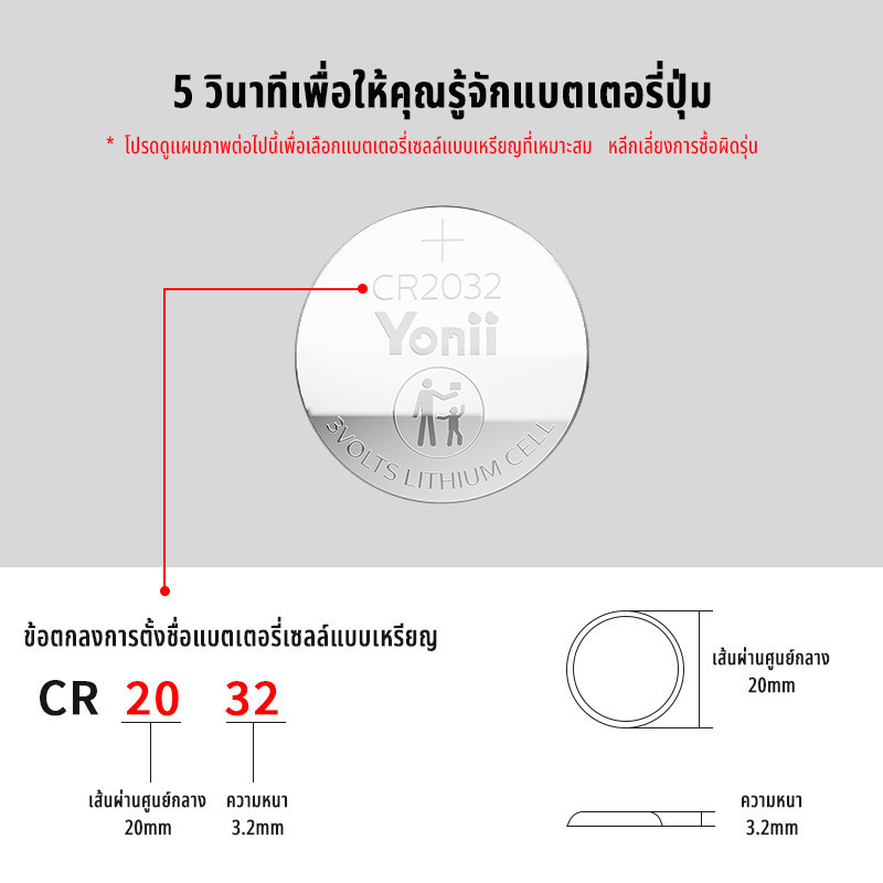 Yonii แบ่งขาย 1 ก้อน ถ่านกระดุม ถ่าน รุ่น CR2032 / CR2016 / CR2025 / CR2430 / CR2450 3V ล็อตใหม่ ของแท้ 100%  Battery